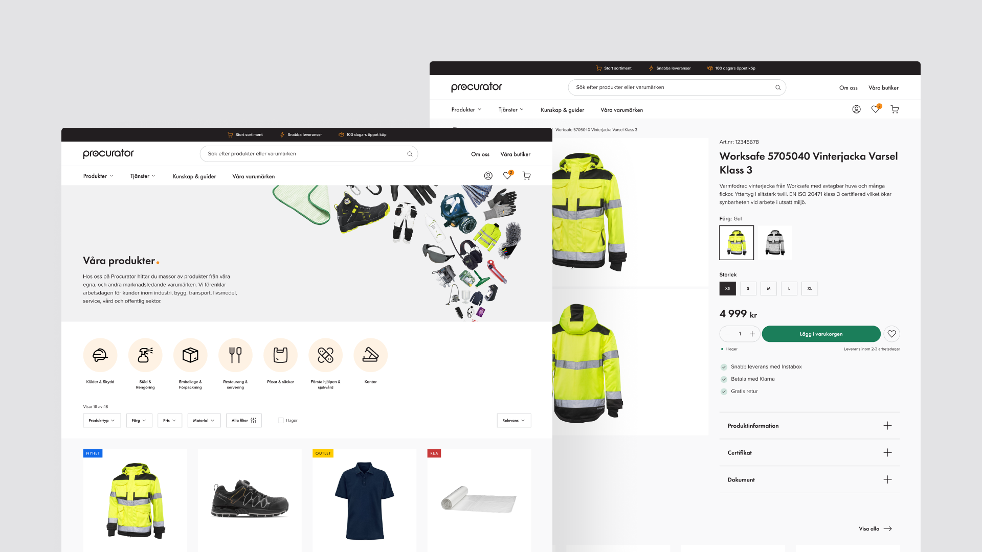 Utbudet hos Procurators webbshop.